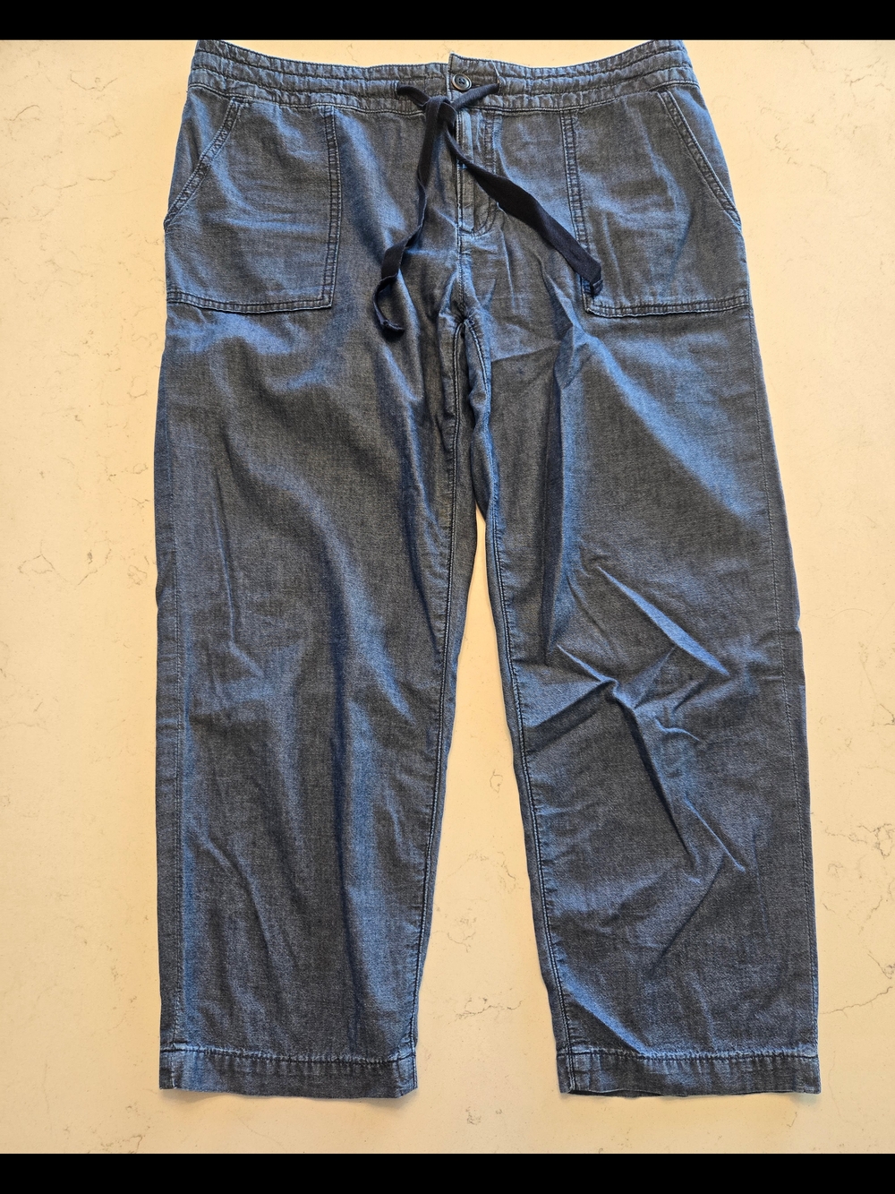 Tommy Hilfiger Cotton Chambray Cropped Drawstring Pants Blue Size 10